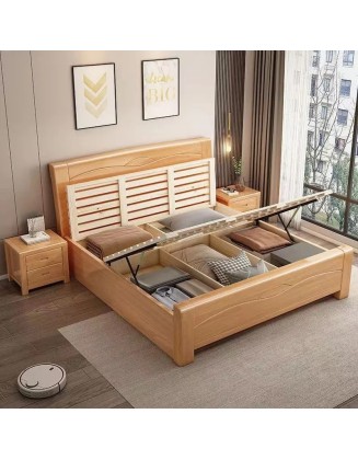 Scandinavian beech solid wood bed modern minimalist small house master bedroom double bed