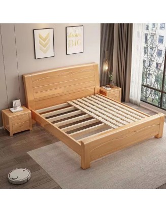 Scandinavian beech solid wood bed modern minimalist small house master bedroom double bed