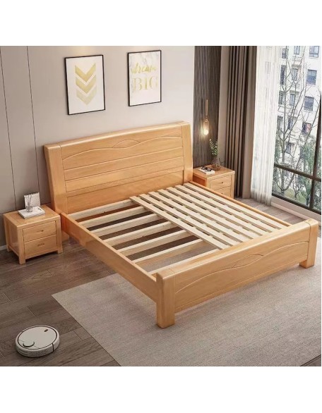 Scandinavian beech solid wood bed modern minimalist small house master bedroom double bed