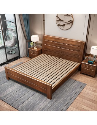 Solid Wood Bed Walnut Bedroom Furniture Storage Double Bed