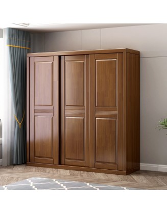 Solid wood large wardrobe three door sliding door large capacity wardrobe