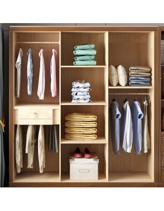 Solid wood large wardrobe three door sliding door large capacity wardrobe