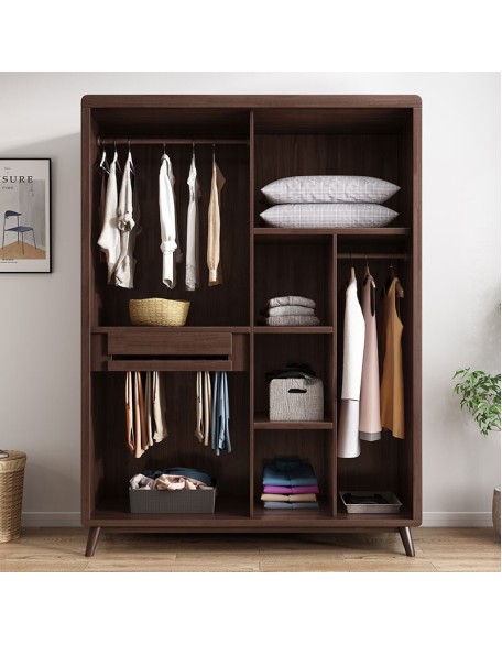 Solid wood double door wardrobe home bedroom sliding door log storage storage cabinet