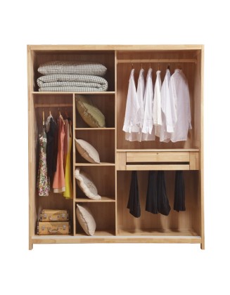Modern Simple Two Door Sliding Solid Wood Storage Wardrobe