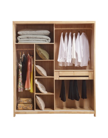 Modern Simple Two Door Sliding Solid Wood Storage Wardrobe