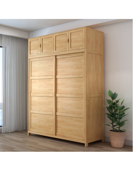 Modern Simple Two Door Sliding Solid Wood Storage Wardrobe