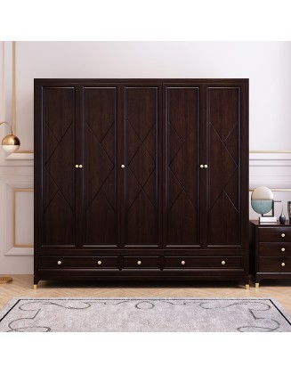 Solid Wood Wardrobe Modern Simple Bedroom Sets Combination Cherry Wood Furniture Large Wardrobe