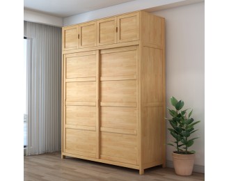 Modern Simple Two Door Sliding Solid Wood Storage Wardrobe
